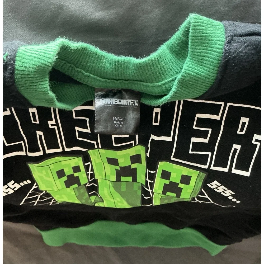 Minecraft Creeper Boys Crewneck Pullover Fleece Sweatshirt Black Green S 4-5